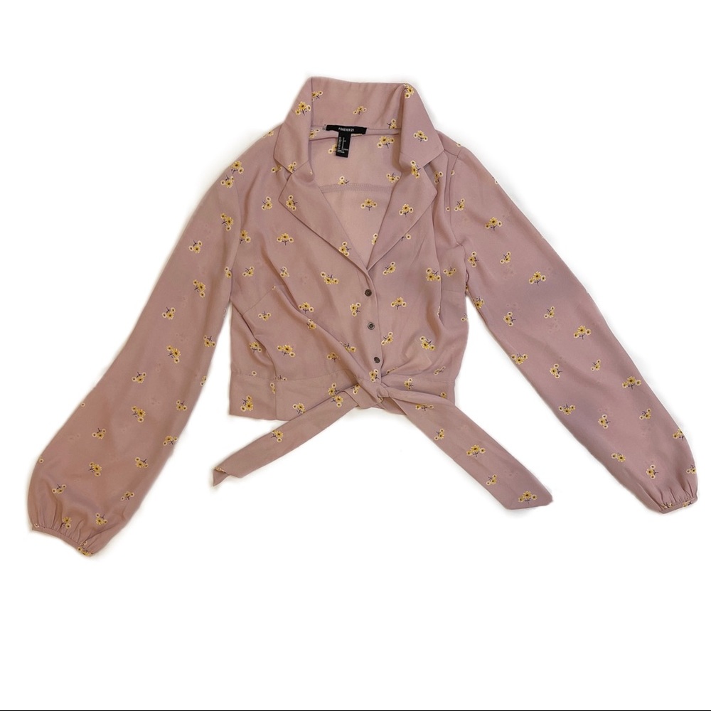 Forever 21 Floral Button Up Cropped Blouse